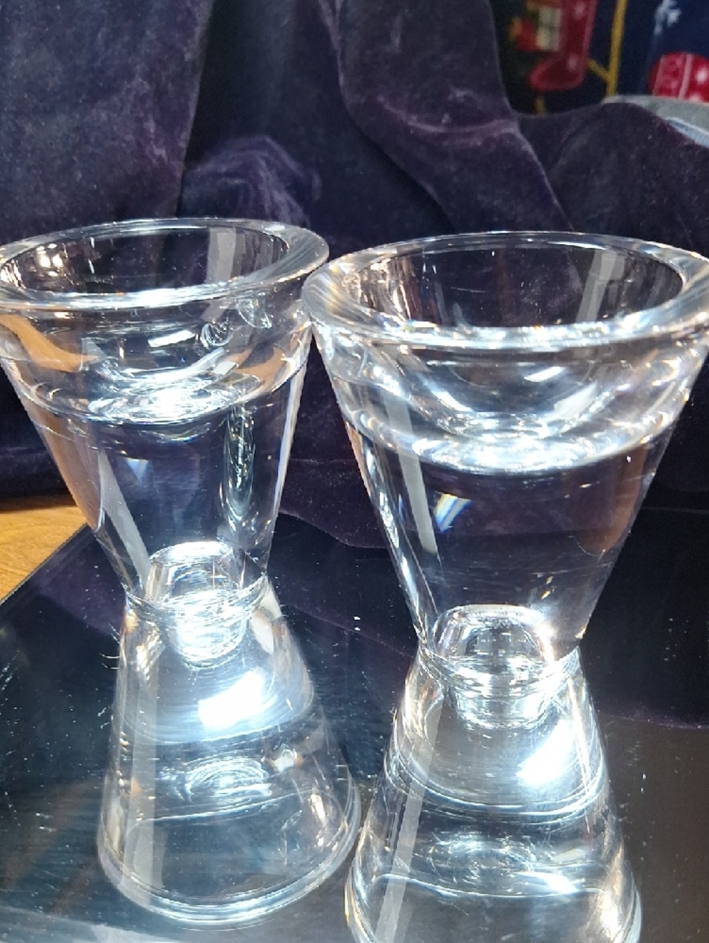 Clear Crystal Candle Reversible Holders - Set of 2